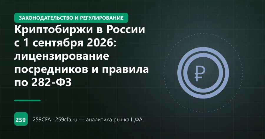 Криптобиржи в России с 1 сентября 2026: лицензирование посредников и правила по 282-ФЗ